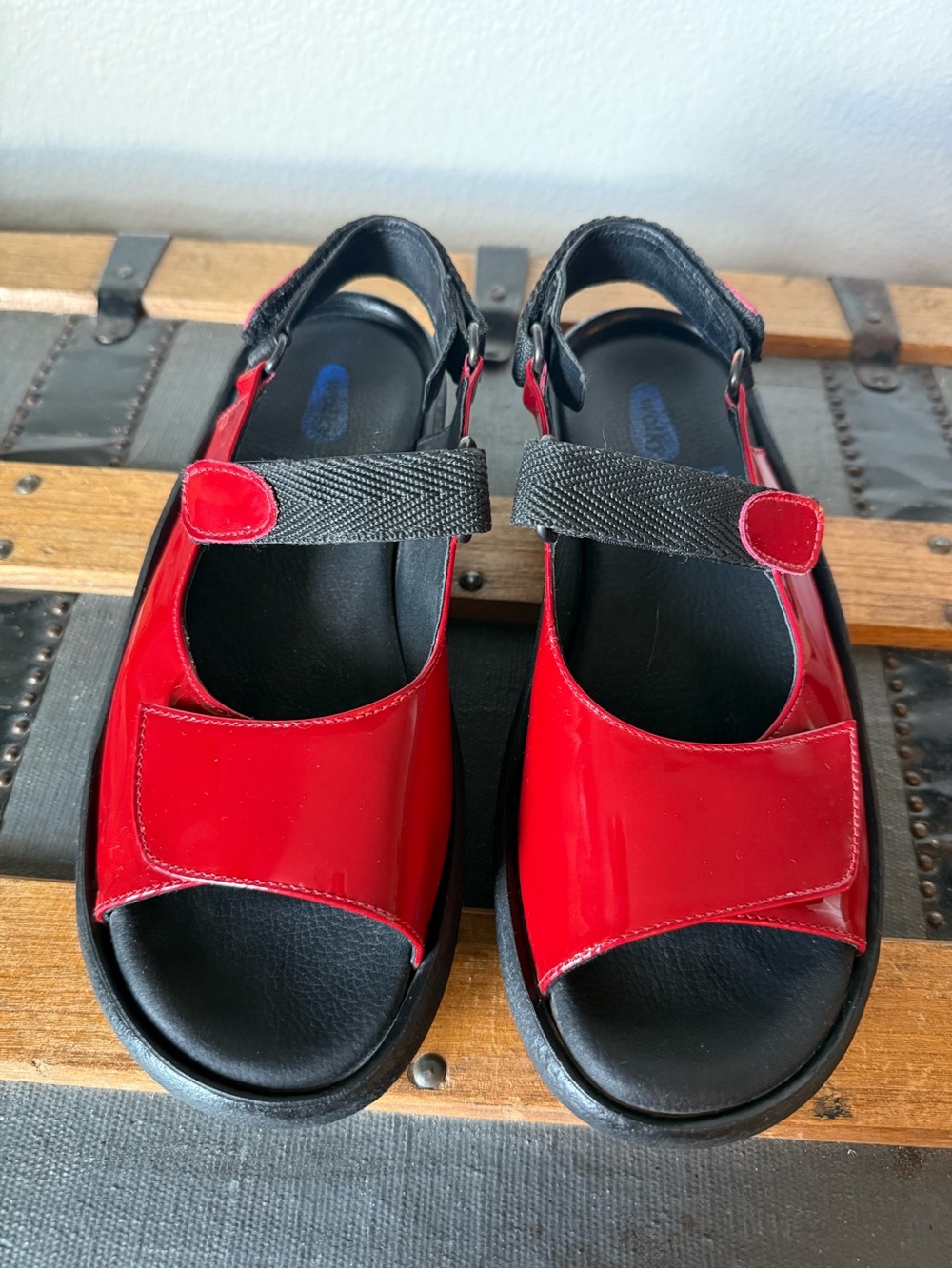 Wolky red patent leather sandals